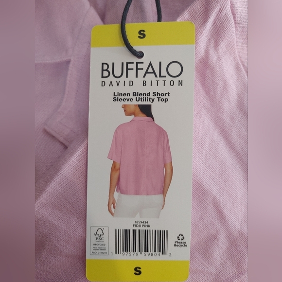 NWT Buffalo Women's Linen Blend Button Front Shirt Pink S B16 - Picture 5 of 5